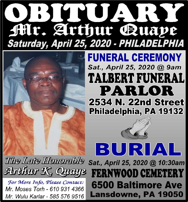 Obituary Announcement Arthur Quaye Grand Gedeh Association In The