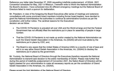 GGAA Board Approved GGAA Administration Request to  Postpone GGAA 2021 Convention