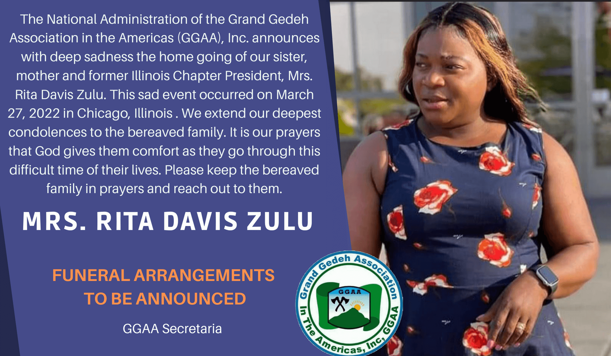 Death Announcement – Mrs. Rita Davis Zulu