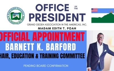 President Poah Appoints Mr. Barnett K. Barford as Chair of the Education and Training Committee