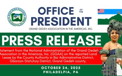 Statement from the National Administration of the Grand Gedeh Association in the Americas, Inc. (GGAA) on the reported Land Lease by the County Authority in Bai Administrative District, Gbarzon Statutory District, Grand Gedeh county.