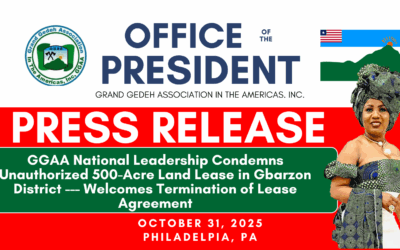 GGAA National Leadership Condemns Unauthorized 500-Acre Land Lease in Gbarzon District— Welcomes Termination of Lease Agreement