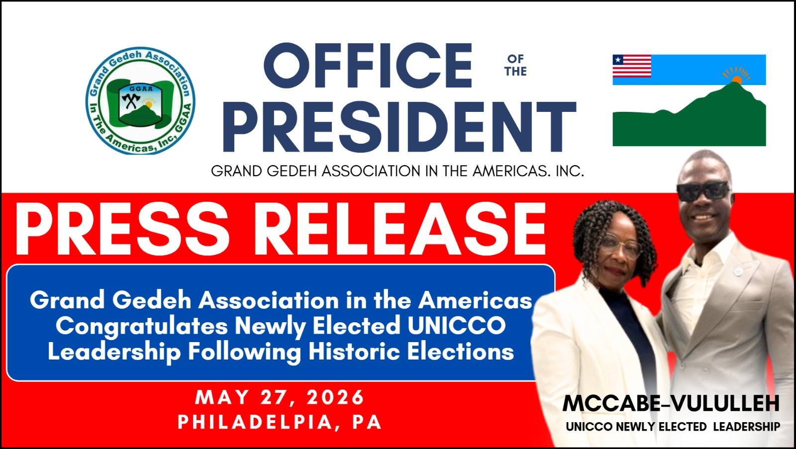 Grand Gedeh Association in the Americas Congratulates Newly Elected UNICCO Leadership Following Historic Elections